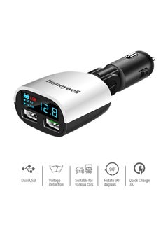 Buy Dual USB with LED Display Car Charger, 24W Dual USB Charger, QC 3.0 Fast Charging, Compatible with iPhones, Smartphones, Tablets, Smartwatches, Power banks, Dashcams Black-Silver in UAE