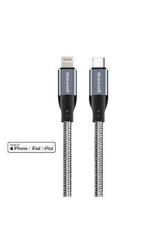 اشتري Type C To Lightning Cable, Apple Certified (MFI) original Lightning connector, Fast Charging, PD 87 W, Braided charge and sync cable for iPhone, iPad, Airpods, iPod, 4 Feet (1.2M) Grey في الامارات