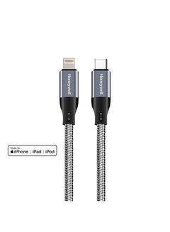 Buy Type C To Lightning Cable, Apple Certified (MFI) original Lightning connector, Fast Charging, PD 87 W, Braided charge and sync cable for iPhone, iPad, Airpods, iPod, 4 Feet (1.2M) Grey in UAE