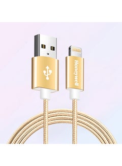 Buy USB 2.0 to Lightning cable, MFI certified apple original lighting connector, Fast Charging, Nylon-Braided sync and charge cable for iPhone, iPad, Airpods, iPod, 4 Feet (1.2M) gold in UAE