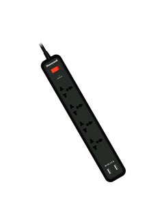 اشتري Surge Protector/Spike Guard/Extension board, Master Switch, 4 Universal Sockets, 2USB ports, 15000Amp, 2Mtr Cord, Device Secure Warranty, MOV tech, Auto Overload Protection, 3Yr Warranty Black في الامارات