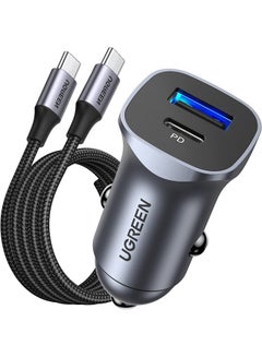 Buy Car Charger Fast Charging PD 30W Dual Port USB C QC/PD SCP Fast Charger Car Adapter with USB C Cable 1M Braided for iPhone 15 Series Oneplus 9 Galaxy S23 Ultra S22 S21 Huawei P50 P40 iPad Pro Xiaomi Silver in UAE