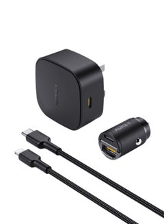 Buy Kit On The GO Bundle-II  PD Charger 20W With MFI USB-C To Lightning Cable  And PD 30W Car Charger Black in Saudi Arabia