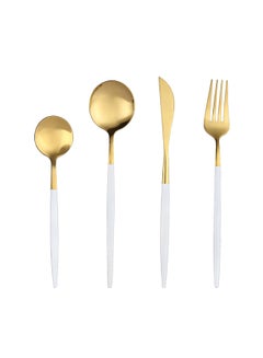 Buy 4-Piece Stainless Steel Cutlery Set White/Gold 220mm in UAE