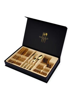 Buy 24-Piece Western Style Eco-Friendly Dishwasher Safe Stainless Steel Cutlery Set 396 Milliliter 39.6x5.5x25.7 Gold in Saudi Arabia