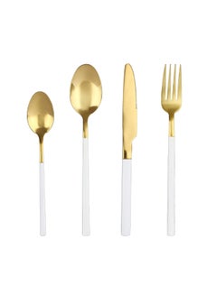 Buy 4-Piece Simple Design Cutlery Gift Set White/Gold in UAE