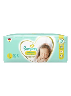 Buy Premium Care Diapers, Size 1, The Softest Diaper And the Best Skin Protection, 108 Baby Diapers in Saudi Arabia
