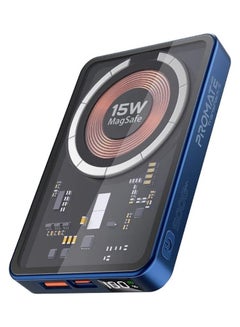 Buy 5000.0 mAh 5000mAh Transparent 15W MagSafe Wireless Charging Power Bank Blue in UAE