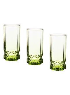 Buy Set Of 3 Turkish Multi Use Glass Cups Green Color Clear/Green 325ml in Saudi Arabia