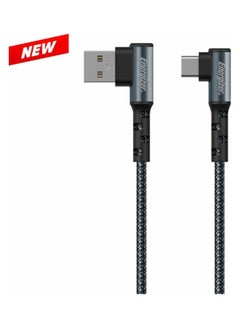 Buy Right Angle 90 Degree Fast Charging Metal Braided Type-C Cable 2m Black in UAE