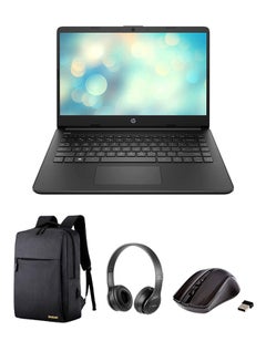 اشتري Newest 14s Laptop With 14-Inch Display AMD-3020e Processor/4GB RAM/128GB SSD/AMD Radeon Graphics With Laptop Bag +Wireless Headphone And Mouse English Jet Black في الامارات