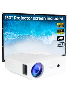 Buy Android 9.0 Tv Led 7000 Lumens/Screen Size Upto 300 Inch Native Res 1080P Full Hd Download Apps Bluetooth Wifi 4K With 150 Inch Projector PROJ-WO-73-AN_SCR-05 White in UAE