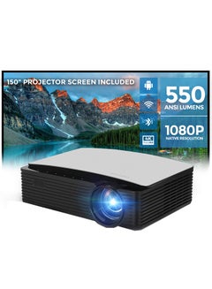 اشتري Android Projector (Version 9.0) With 150 Inch Projector Screen 550 ANSI Lumens WIFI Native Res 1080P Supports 4K Home Theater Projector Compatible with HDMI USB Laptop Gaming PROJ-WO-68-B_SCR-05 أسود في الامارات