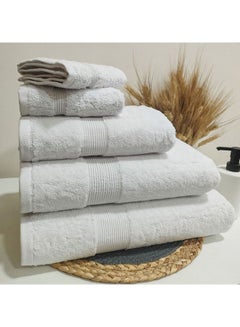 Buy Towels Set 5 Pieces White 2-30*30/1-50*100/1-70*140/1-90*160cm in Egypt