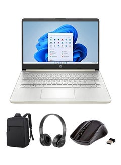 اشتري 2023 Newest 14 Laptop With 14-Inch Display, Core i7-1255U 12th Generation Processor/16GB RAM/1TB SSD/Intel Iris XE Graphics/Windows 11 With Laptop Bag + Wireless Mouse + BT Headphone English gold في الامارات