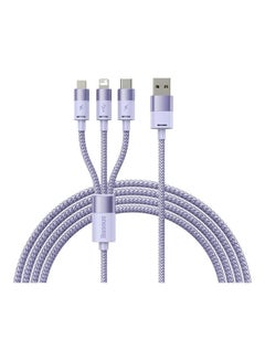 اشتري Multi USB Charger Cable 1.2m Nylon Braided 3-in-1 Charging Cable Fast Charging Cord with Type-C, Micro USB, Lightning, IP Port for Most Phones/iPads/iPhones/Tablets Purple في الامارات