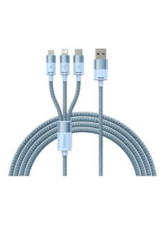 Buy Multi USB Charger Cable 1.2m Nylon Braided 3-in-1 Charging Cable Fast Charging Cord with Type-C, Micro USB, Lightning, IP Port for Most Phones/iPads/iPhones/Tablets Blue in UAE