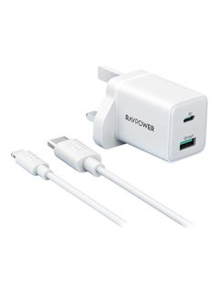 Buy Dual-Port PD Pioneer Wall Charger 20W With Type C To Lightning Charing Cable 1M White in Saudi Arabia