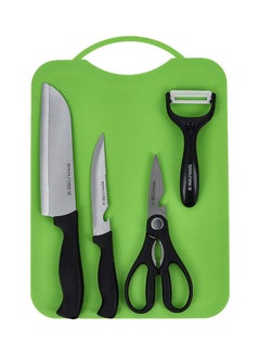 Buy 5-Piece Stainless Steel Kitchen Gadget Set Includes 2 Knife Set 1xPeeler 1xScissor And Cutting All-In-1 Kitchen Set Black/Green/Silver 25x36x4cm in UAE