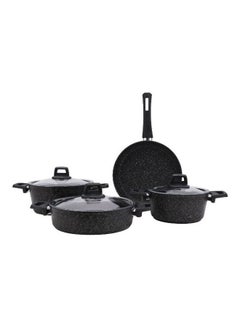 Buy 7 Pieces Granite Coated Cookware Set With Aluminum Body And Tempered Glass Lid Black 68.5X39.5x17.5cm in Saudi Arabia