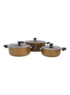 Buy 6 Piece Granite Coated Aluminum  Cookware Set Induction Compatible With Glass Lid Brown 40x38x28cm in Saudi Arabia