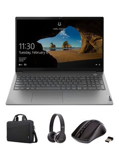 اشتري ThinkBook 15 G2 Business Laptop With 15.6 Inch Display, Core i5-1135G7 Processor/16GB RAM/1TB SSD/Intel Iris XE Graphics/Windows 11 Pro With Laptop Bag + Wireless Mouse + BT Headphone English Grey في الامارات
