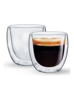 Buy 2-Piece BRS Double Walled Glasses for Espresso Coffee Turkish Tea Cups Clear 150ml in UAE