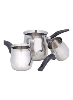 اشتري 3-Piece Stainless Steel Warmer Mini Saucepans With Pouring Spout Stovetop Milk Warmer Silver/Black في السعودية