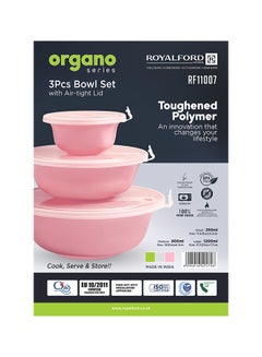 Buy 3Pcs Bowl Set With Air-Tight Lid Organo Seires Toughned Polymer Microwave Safe Odour Proof 100% Food Grade Sets Assorted Colors in UAE