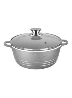 Buy Granite Non Stick Casserole Pot With Lid Grey/Silver/Clear 28cm in UAE