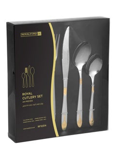 اشتري Royal Cutlery Set, 24 Pcs, Stainless Steel Spoon, RF10314 | Cutlery Set for 6 People | Spoon, Knife and Fork Sets Silver/Gold في السعودية