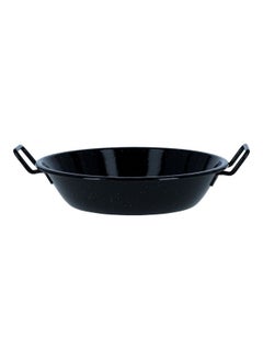 Buy Wok Pan with Enamel Coating Stylish Design with Extra Flat Base and Raised Handles, Easy Food Release and Cleanup| Perfect for Deep and Shallow Frying, Oven Safe Black 28cm in UAE