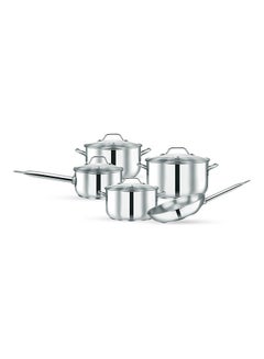 اشتري 9pcs Stainless Steel Cookware Set, Induction Base, RF10978 | Stainless Steel Pot & Pan Sets | Saucepan, Casserole, Frypan | Tempered Glass Lid فضي في الامارات