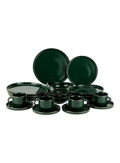 اشتري 20-Piece Fine Bone Dinner Set Includes Dinner Plates Salad Plates Salad Bowls Cups And Saucers Green في الامارات