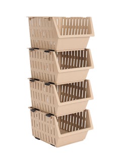 Buy Richwell 4-Tier Storage Cabinet Plastic Drawers Storage Tower Unit For Office Bedroom Kitchen Brown in UAE
