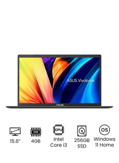 اشتري Vivobook Laptop With 15.6-Inch FHD Display, Core i3-1115G4 Processor / 4GB RAM / 256GB SSD / Win11 Home / Arabic Indie Black في الامارات