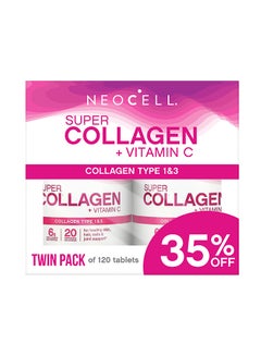 Buy Super Collagen Plus Vitamin C Type 1 And 3 Twin Pack Of 120 Tablets in UAE