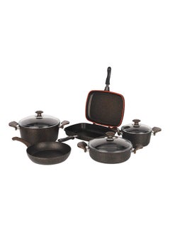 Buy Chef Mark Granite Coated Cookware Set, 9 Pieces, RF10268 | Premium-Quality Aluminium | Tempered Glass Lid | Heavy-Duty Bakelite Handles | Compatible with all Types of Gas Black 26cm in UAE