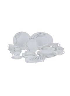 اشتري 50 Pcs Opalware Dinner Set, RF10201 | Assorted Design | Lightweight, Beautiful Design Opal Dishes Sets Service for 6 Grey في الامارات