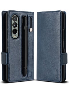 اشتري Folio Signature EZ Strap Plus Series Compatible With Galaxy Z Fold 4 Case Leather Handcrafted Artisan Wallet Cover With S Pen Holder And Strap Navy في الامارات