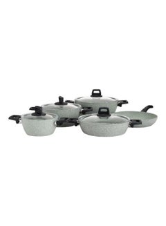 Buy 9pcs Granite Coated Cookware Set with Tempered Glass Lid Royalford Scoria Green Color Green 68.5x39x21cm in Saudi Arabia