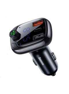 Buy Bluetooth 5.0 Adapter For Car Wireless FM Radio Transmitter Handsfree Calling And Audio Receiver MP3 Music Player QC3.0 Type-C PD USB Charger Support USB Drive Black in UAE