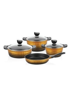 Buy Royalford 7-Piece Die-Cast Cookware Set Gold  Die-Cast Aluminum Body with Extra Thick Base and Non-Stick Interior Gold 50x34x32cm in Saudi Arabia