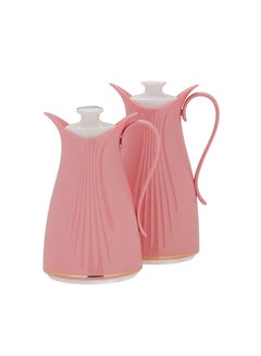 اشتري 2-Piece Portable And Leak-Resistant Double Wall Vacuum Thermos Eliza ASBESTOS Free PP Outer Body Vacuum Flask Set Pink 7,00,1,000ml في الامارات