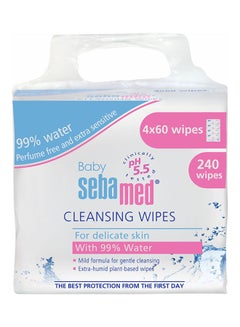 اشتري Baby Cleansing Wipes With 99% Water, 4 x 60's - 240 Count في الامارات