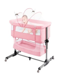 Buy Movable Crib Foldable Height Adjustment Baby Cradle Bed - Pink 33-006-14P in Saudi Arabia
