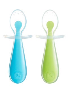Buy Gentle Scoop Silicone Toddler Training Spoons, Blue and Green in UAE