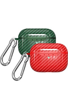 Buy Pack Of 2 AirPods Pro Shockproof Carbon Fiber Texture Case Cover Stylish Ultra Slim With Keychain Carabiner Red/Green in UAE