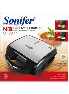 Buy 2 In 1 Waffle  Maker And Sandwich 750 W SF-6077 Black in Egypt