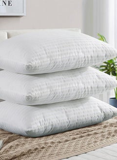 Buy 3- Piece Of Comfortable Strip Hotel Pillow Microfiber White 75x50cm in UAE